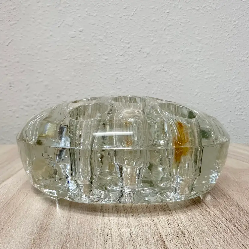 Vintage Clear Glass Footed Flower Frog With 13 Holes Desk Paperweight Pen Holder