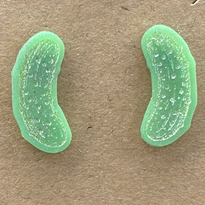 Light Green With Pale Green Shimmery Accent Pickle Stud Earrings *GLOWS* Made By Me