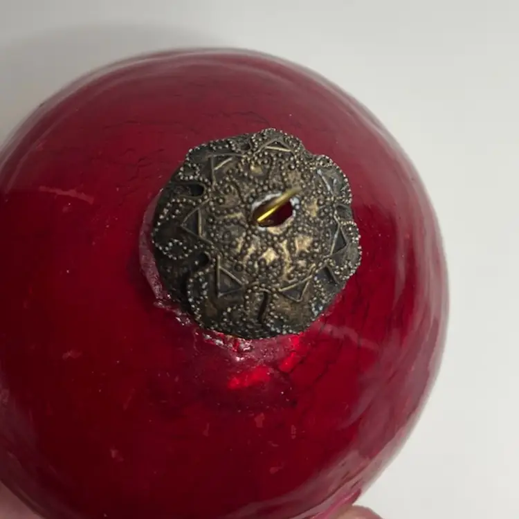 Beautiful Red Crackle Glass Kugel Style Ornament