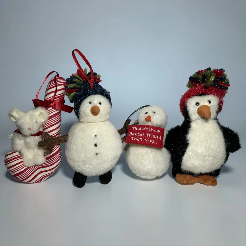 4 Boyd's Bear Christmas Ornaments Mini Snowman Penguin Mouse On Candycane W/Tags