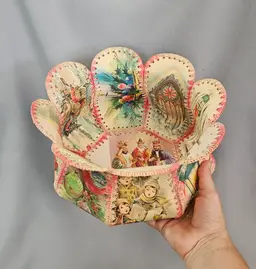 Vintage Handmade Crocheted Christmas Greeting Cards Bowl Basket