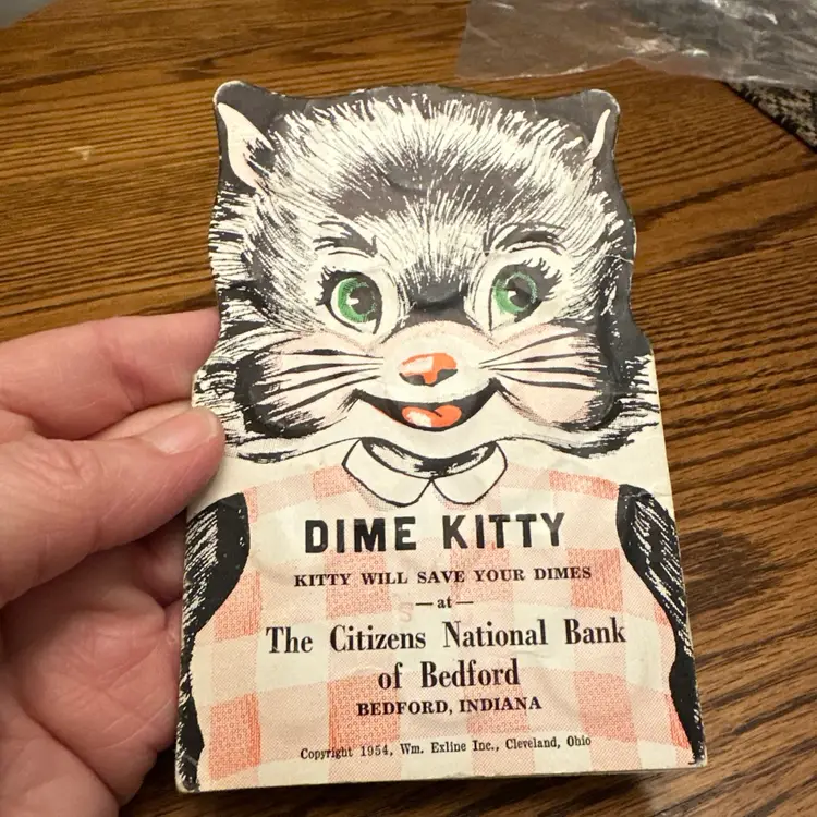 Vintage Dime Kitty, The Citizens National Bank Of Bedford, Indiana, Full Of Dimes 1970’s