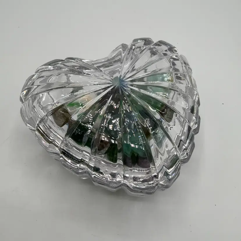 Crystal Clear Glass Heart Trinket Dish full of 24 Marbles!