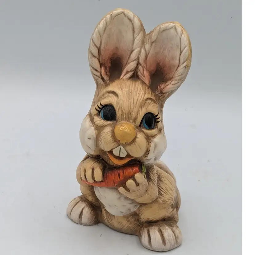 Vintage Ceramic Bunny Figurine Rabbit with Carrot Handmade Japan 6"