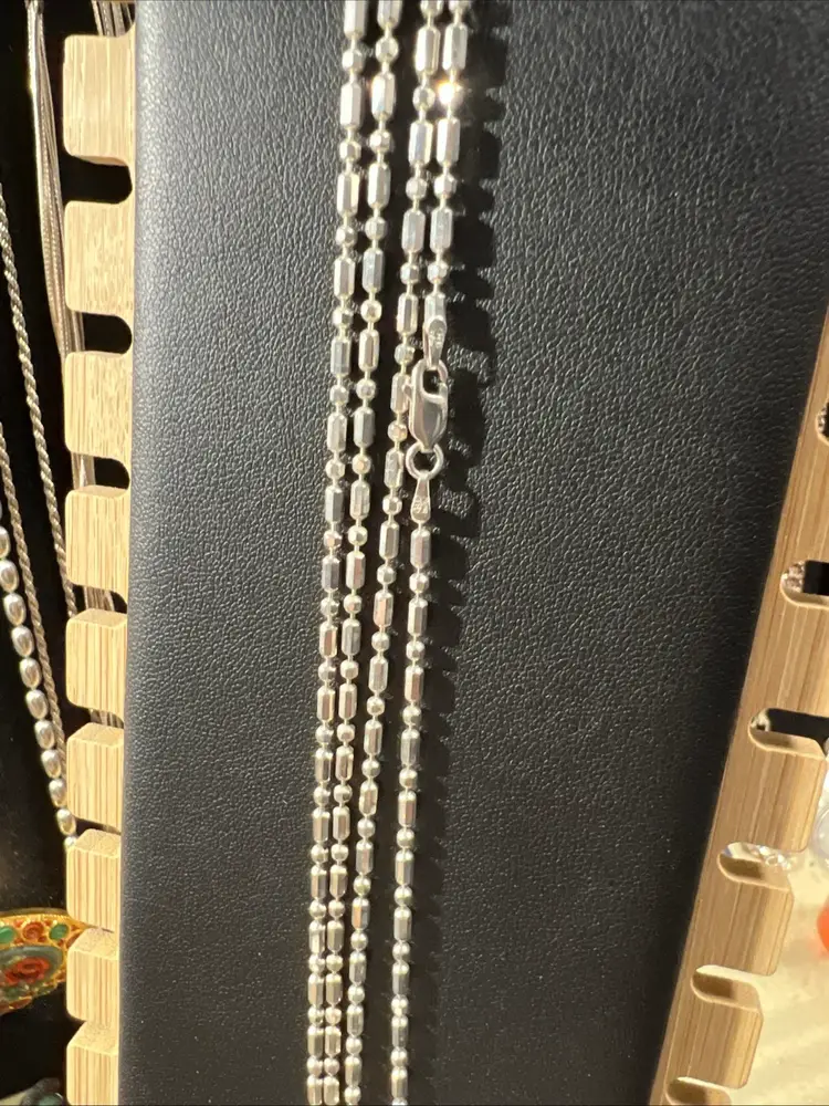 36” Sterling Silver Bead Linked Design Marked Italy