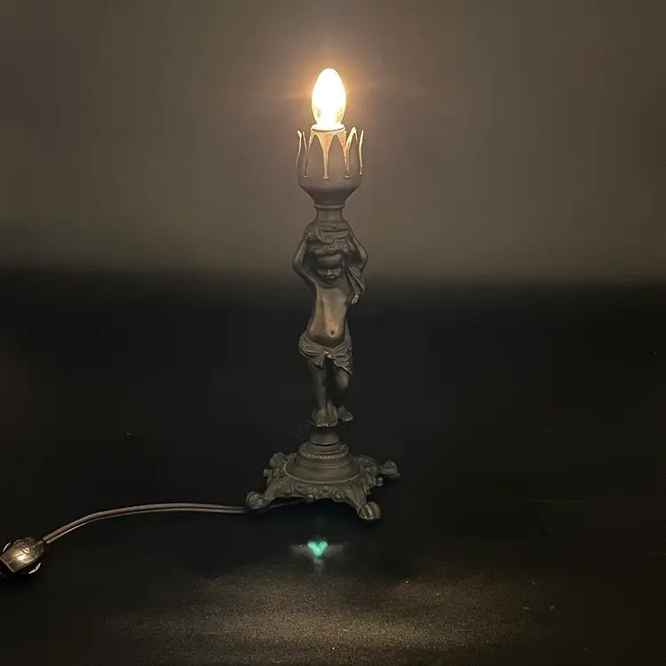 P.S.T Industries Paul Sahlin Art Nouveau Cast Bronze Cherub Lamp Works Tested