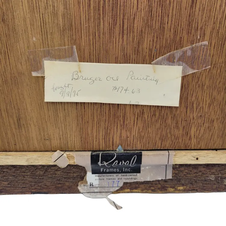 Bruger Oil Painting Still Life Fruit Figure Centerpiece Signed 11.5" x 13"