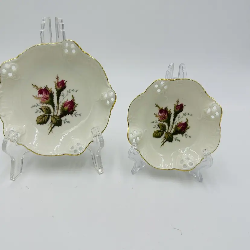 Rosenthal Moliere Moss Rose 4in Pierced Porcelain Candy Dishes Floral