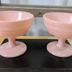 2 Hazel Atlas Moderntone Platonite Pastel Pink Champagne Sherbet Dessert Glasses