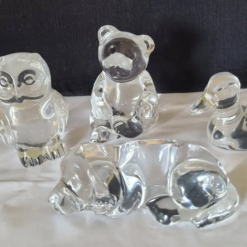 Lot of 4 Princess House Crystal Owl, Dog, Duck & Teddy Bear Paperweights