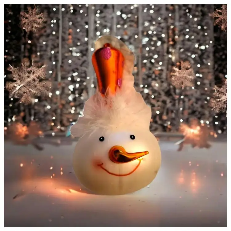 Whimsical Christmas Large 6" Snowman Hand Blown Glass Ornament *READ*