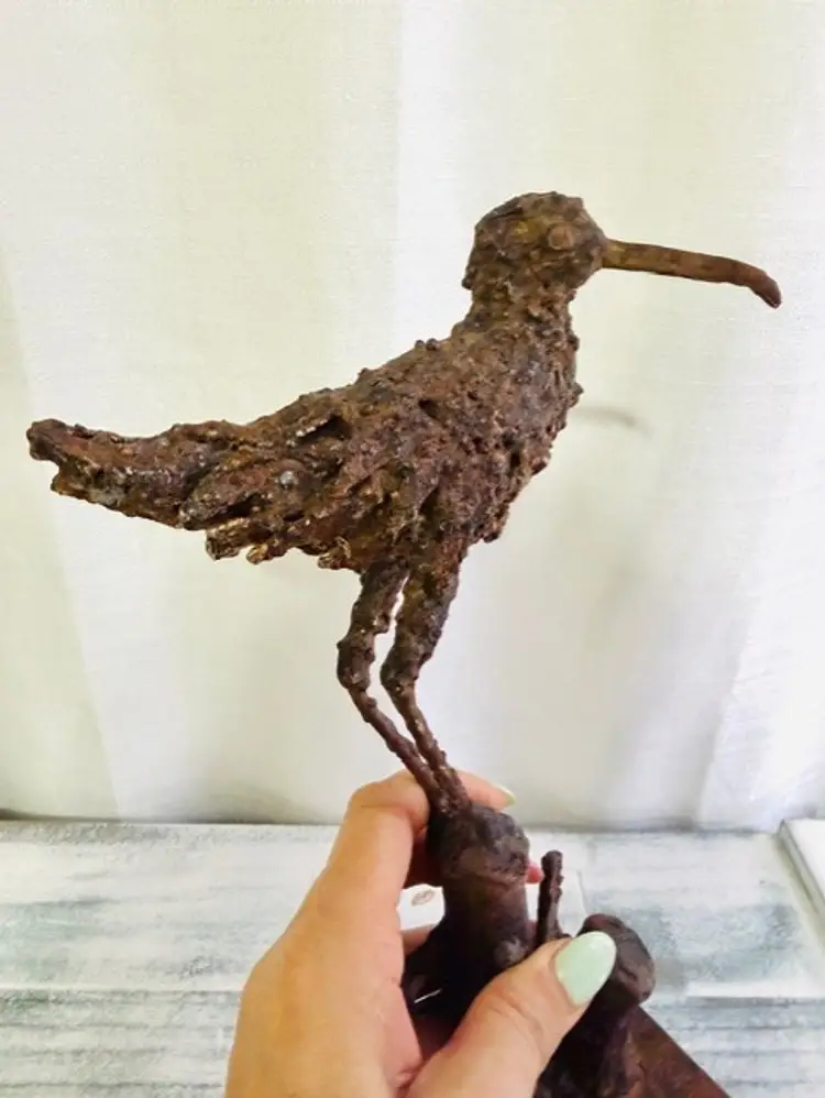 MCM Artist Mike Bucha Bronze Shore Bird Sculpture | Vintage Signed Art by Bucha Welded Bronze Metal Brutalist Bronze Bird Art