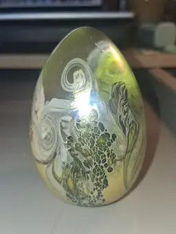 Studio Art Glass Gorgeous Iridescent Egg Shaped Paperweight!