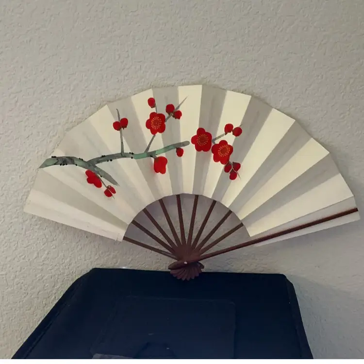 POW1 VTG Japanese Folding Fan with Stand, Instructions & Box