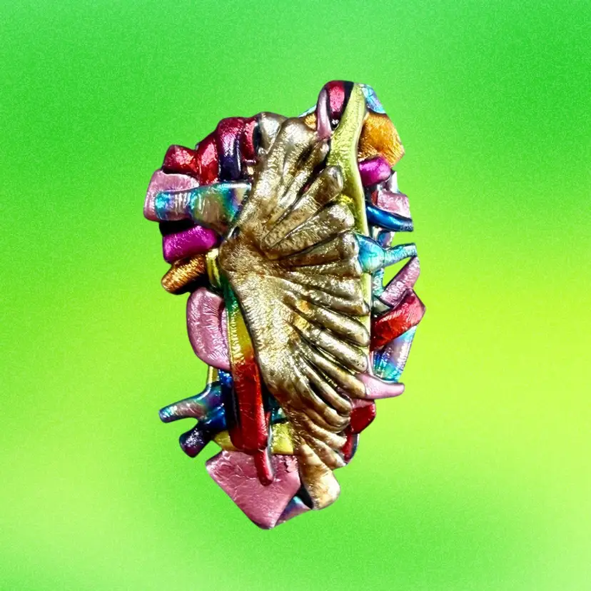 FUNKY Vintage Artisan Handcrafted Abstract Multicolor Brooch