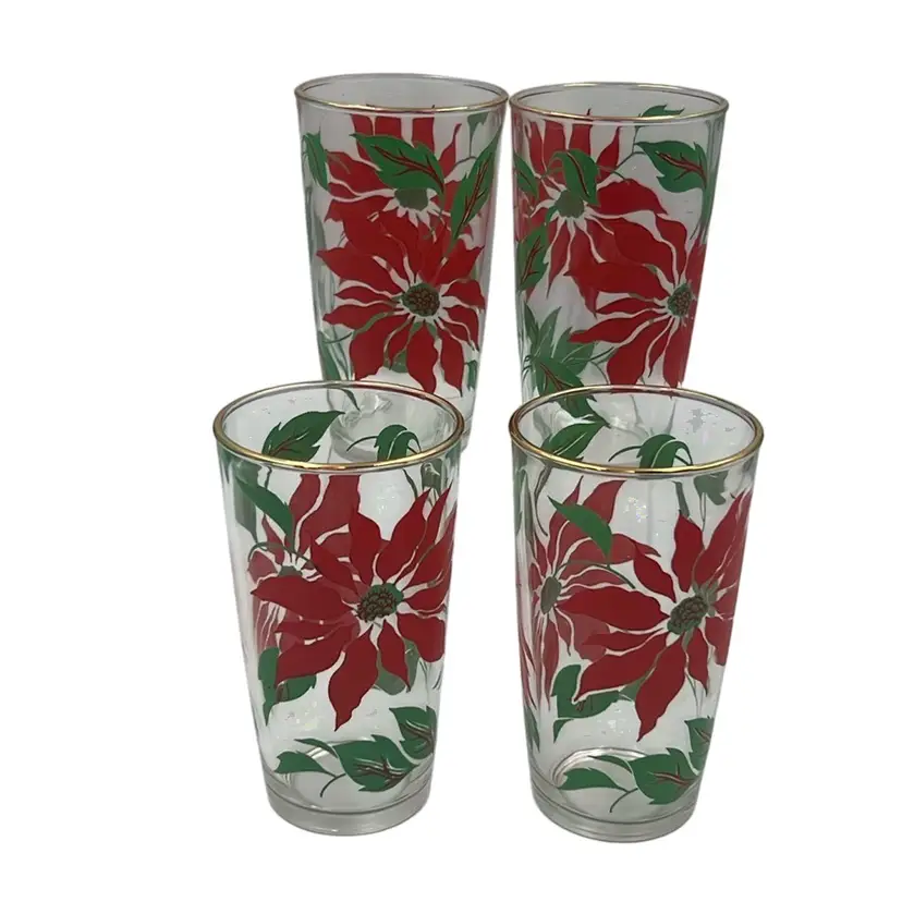 Vintage Hazel Atlas Poinsettia Glasses 5”