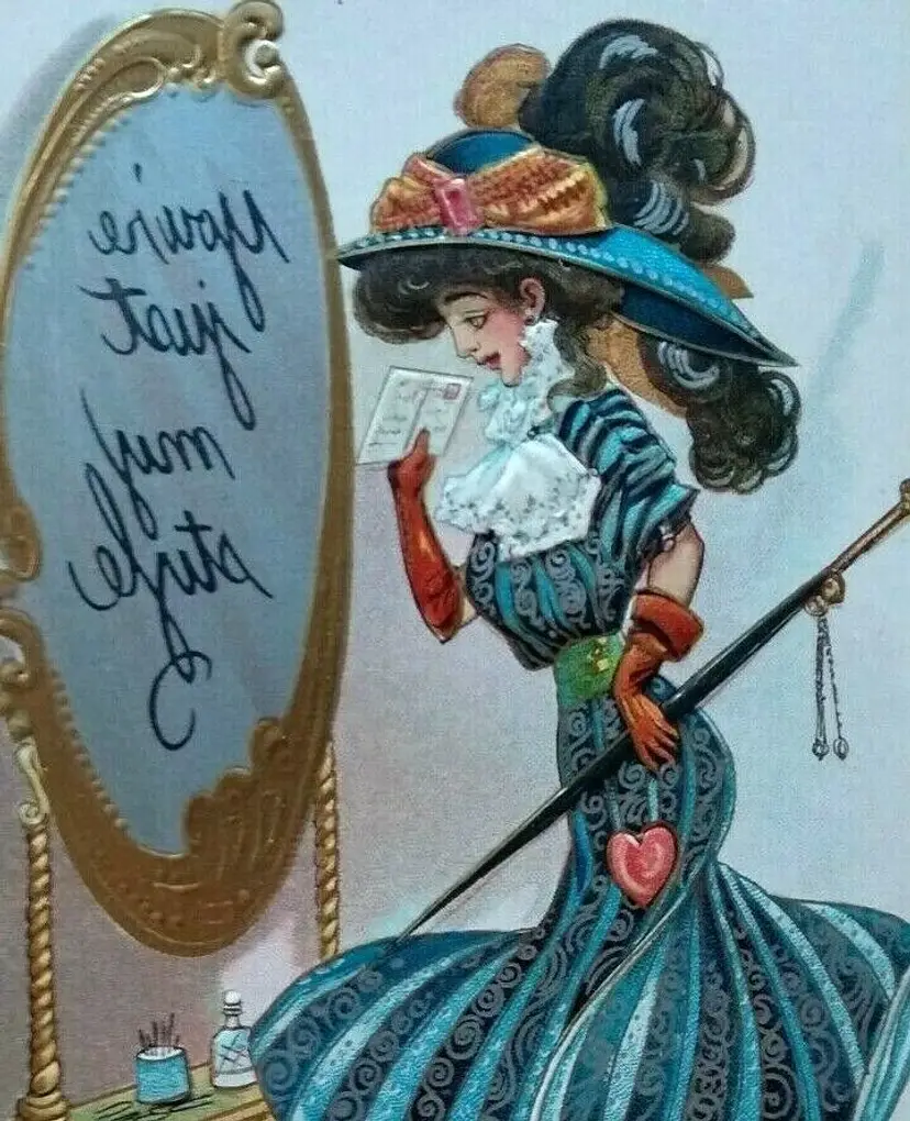 Pretty Witch Postcard Merry Widow Hat Mirror Dwig Series 30 You're Just My Style