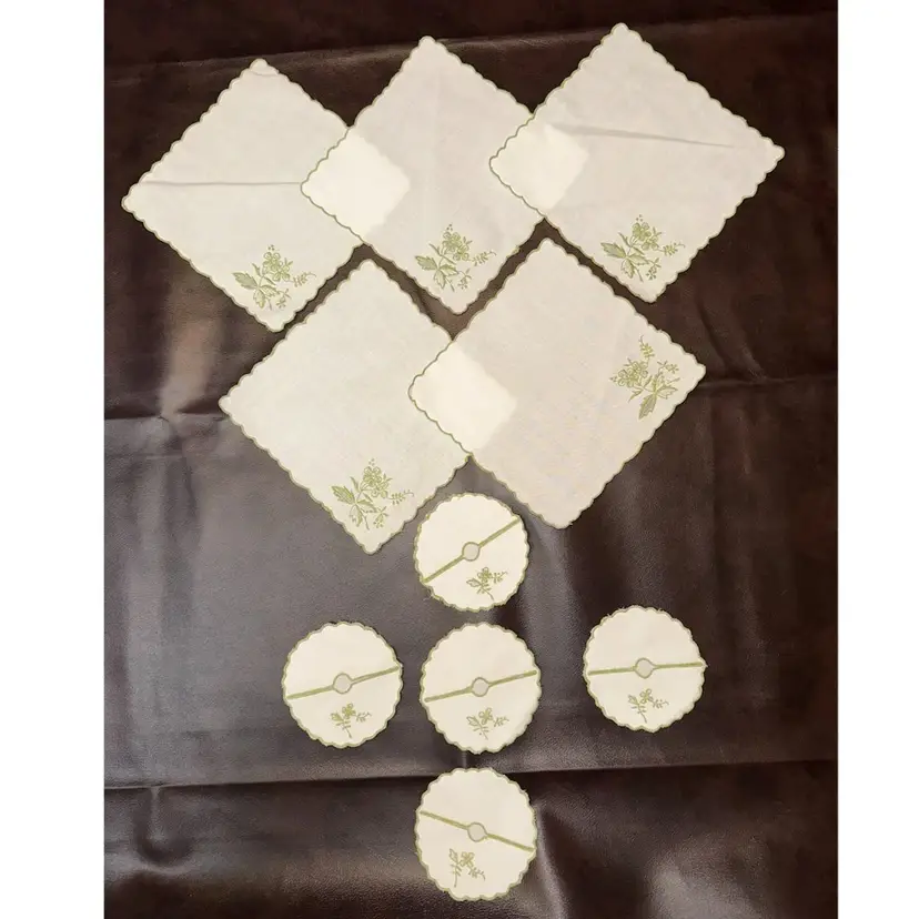 Cotton Embroidered Snack Napkins And Coaster Set