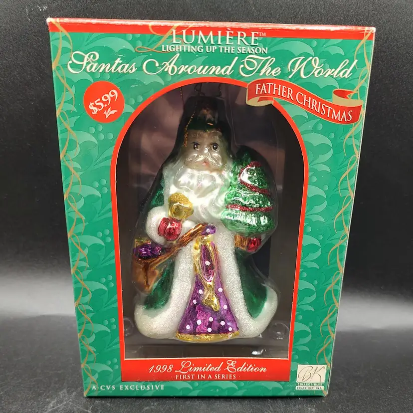 Vtg Santa's Around The World Father Christmas Glass Ornament In Original Box