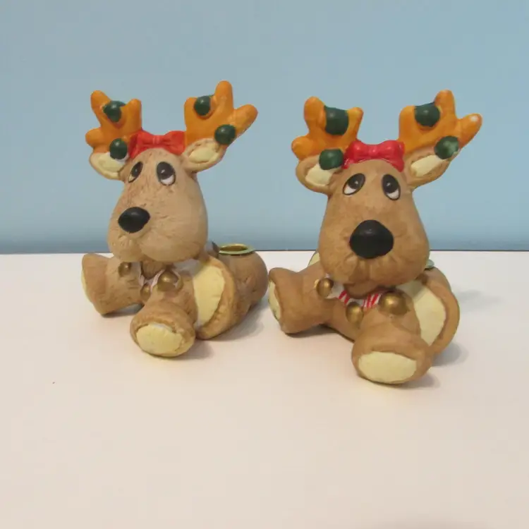 lot of 2 vintage Christmas reindeer candle holder Giftco