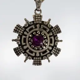 Vintage JS J.Sotelo 925 Sterling Silver Pendant With Large Amethyst Center Stone