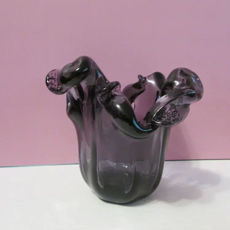 vintage purple amethyst art glass candy dish holder