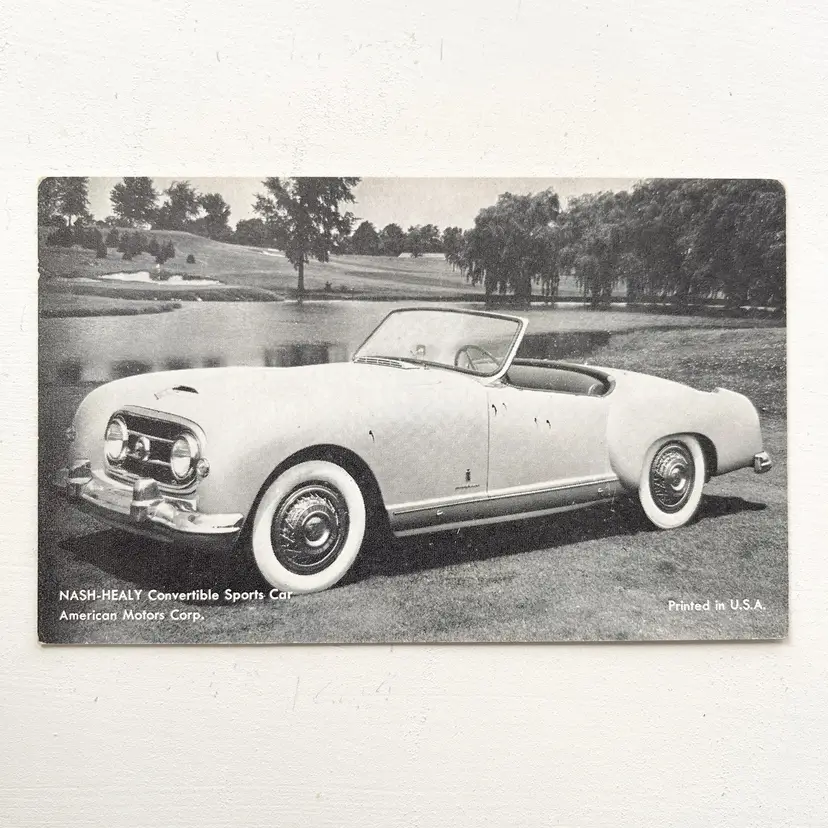 Nash Healey Roadster Convertible Sports Car Photo Card Vintage