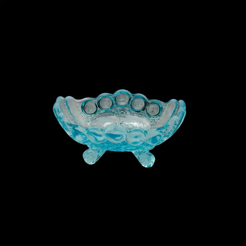 Mosser Eye Winker Blue Opalescent Jam/Trinket Footed Dish