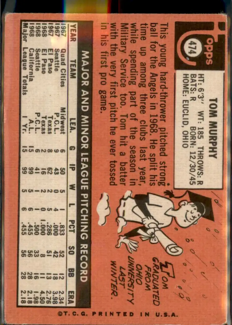 1969 Topps #474 Tom Murphy - (pk3) - California Angels