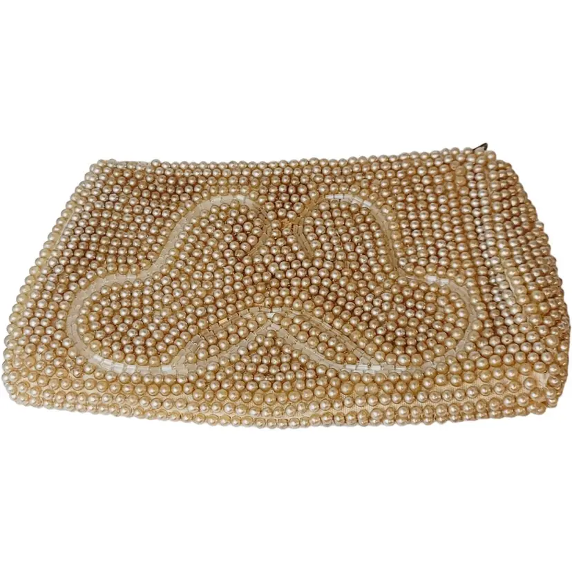 Vintage Beaded Pearl Clutch Estate Antique Purse Handbag Japan Zipper