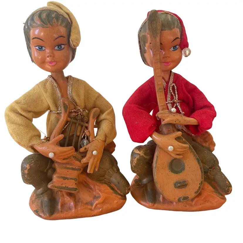 2PC Vintage Tilso Elf Golden Pixie Figure LOT Christmas Decor Hand Painted 50’s