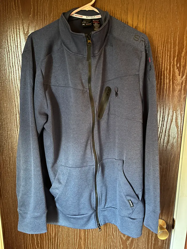 SPYDER Full Zip Jacket Men's XLT Blue Polyester Stretch Mid-layer ACTIVE