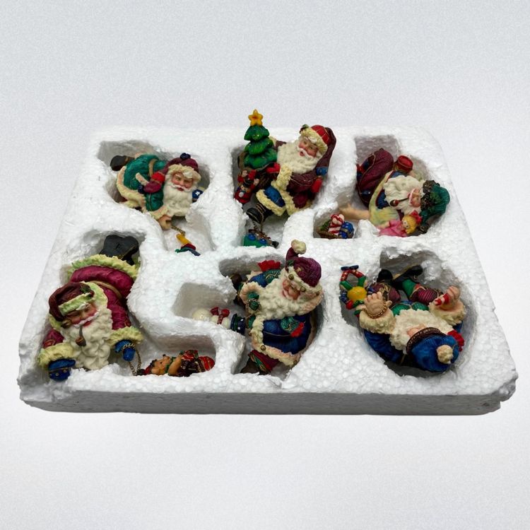Vintage Enesco Santa Shelf Sitters Set of 6 Christmas Figurines Whimsical W/ Box