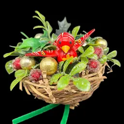 Holiday Upcycle Bird Nest Vintage Assemblage 3” x 5” - Hand Made By Me