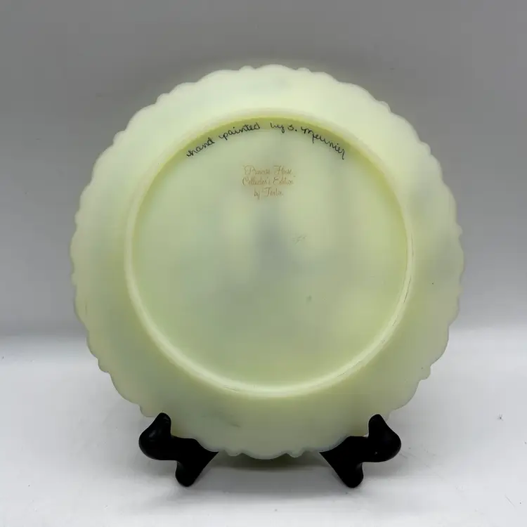Vintage 80s Fenton Glass Custard Princess House Limited Edition Plate - Winter - Glows!