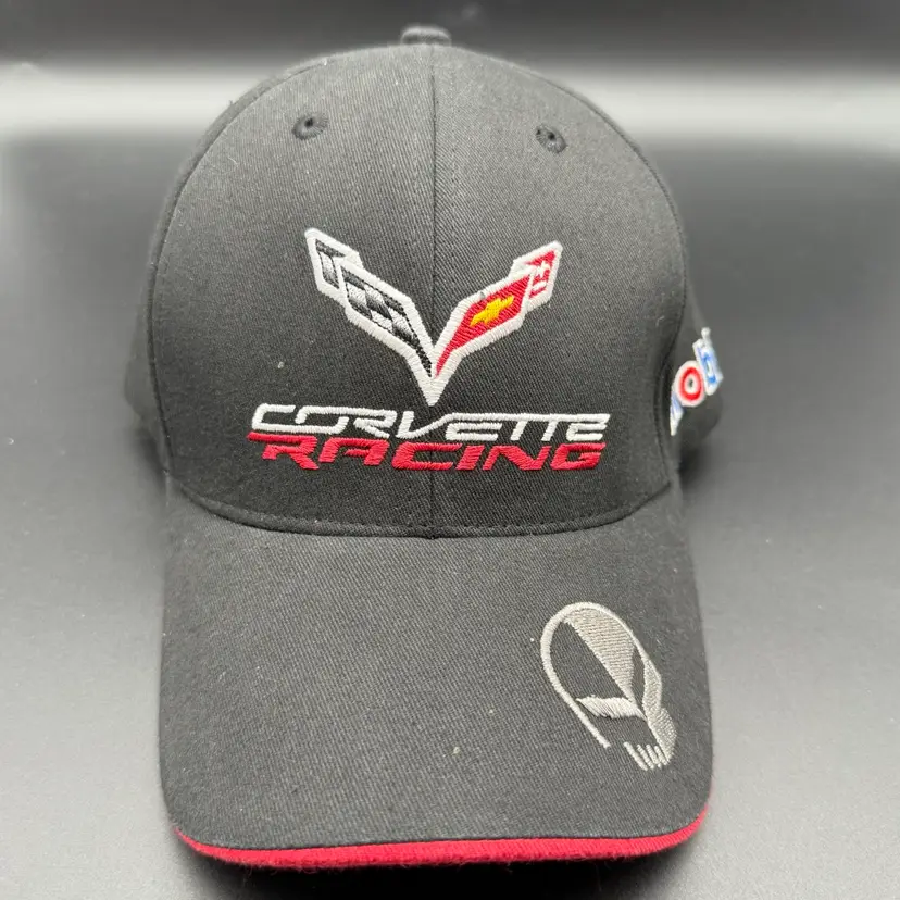 Corvette Racing Hat Cap Mobil 1 Skull Adjustable Black Red Embroidered Cars