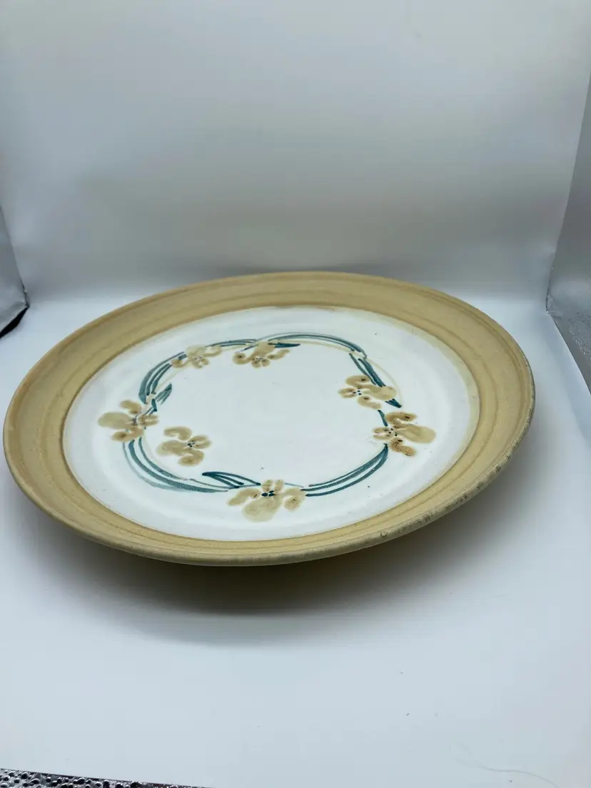 Judith Bryant Pottery Plate, Yellow Iris, Handmade Stoneware Studio Art, Vermont