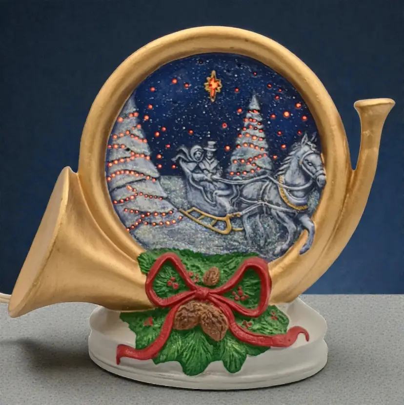 Christmas Light Up Display Horse Drawn Sleigh Gold French Horn Star of Bethlehem