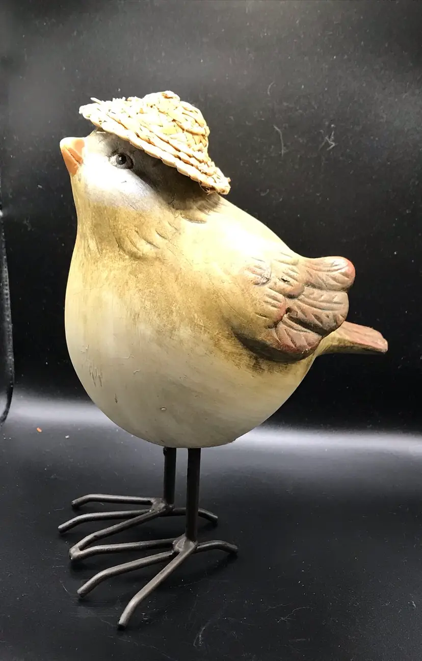 Chubby red clay Spring bird w wire legs & hat