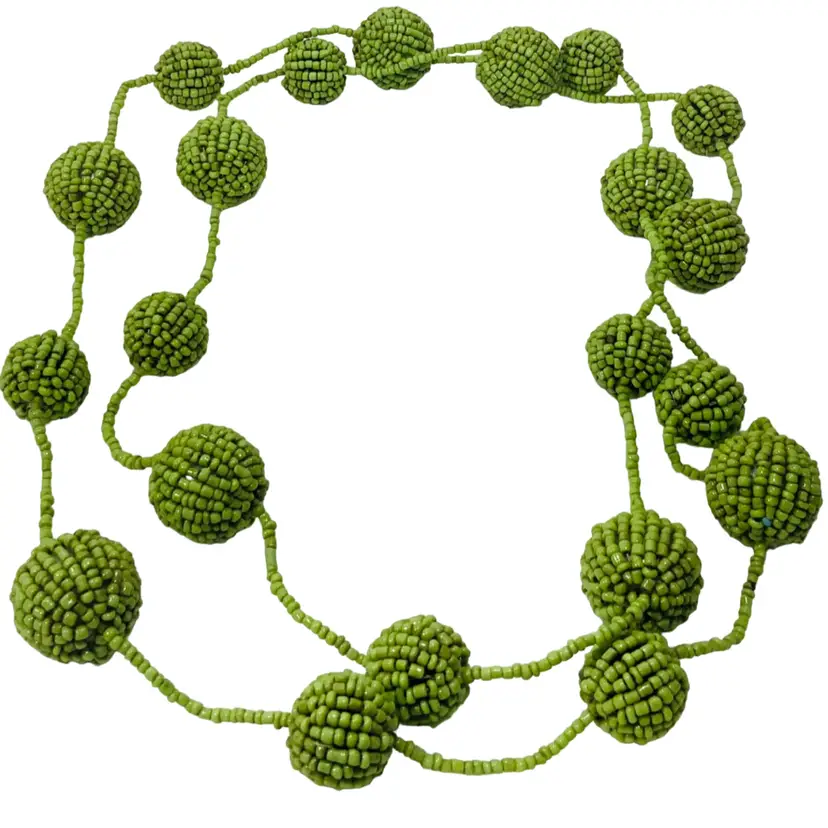 Vintage Costume Jewelry Beaded Necklace Apple Green Glass Seed Beads