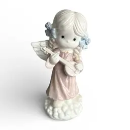 Homco Style Little Girl Angel Playing The Lute Ceramic Mold Figurine