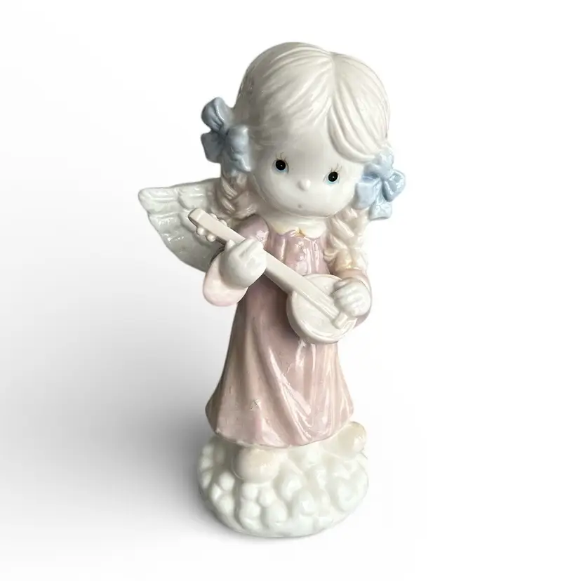 Homco Style Little Girl Angel Playing The Lute Ceramic Mold Figurine