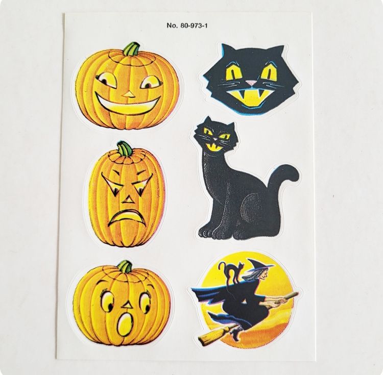 Vintage Dennison Halloween Pumpkin Black Cat Seals