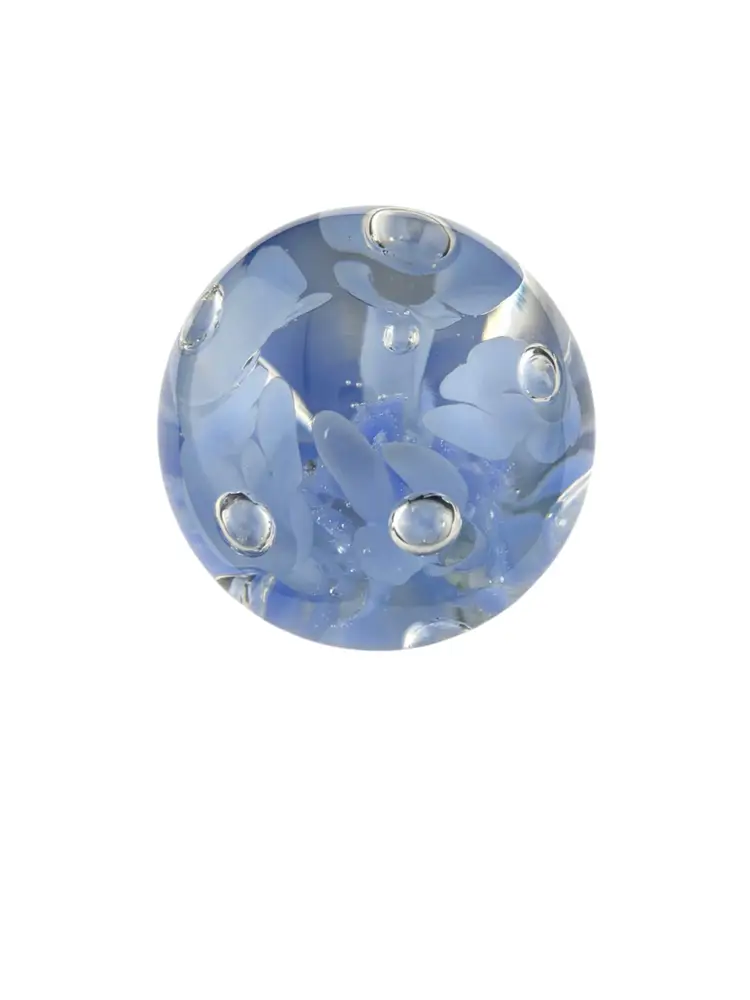 Vintage Light Blue Trumpet Flower Paperweight Large P on the base of the paperweight 3" Tall x 2.5" Wide