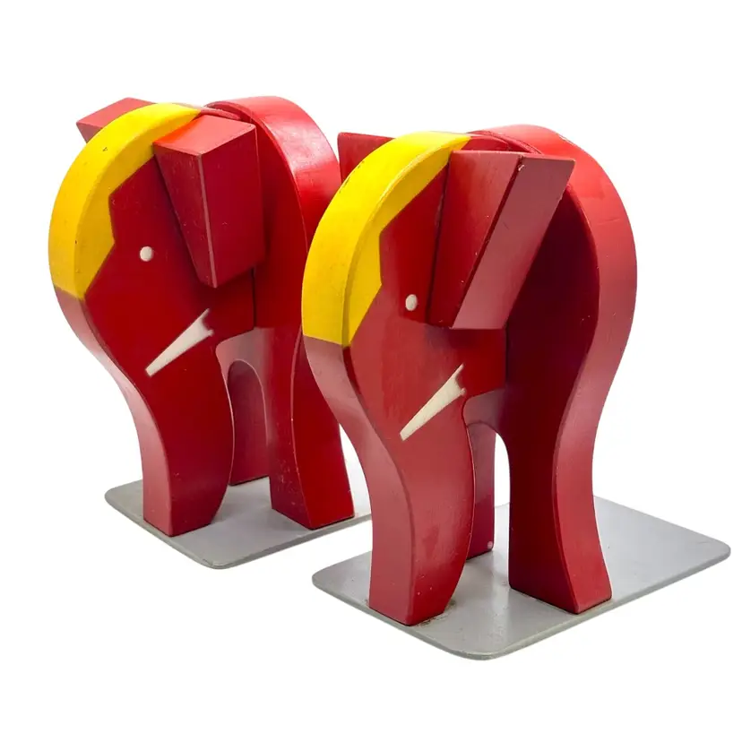 Set Of 2 Red Elephant Wooden Children’s Bookends 6”x5”