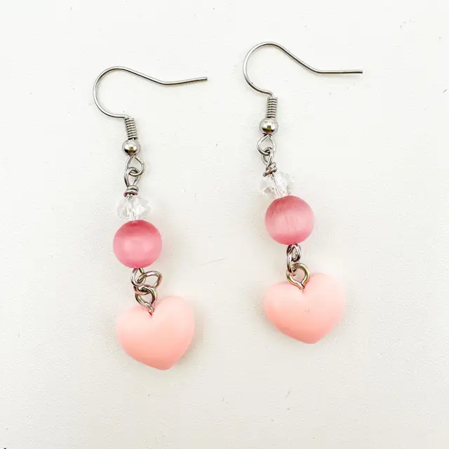 Heart Earrings Light Pink Handmade