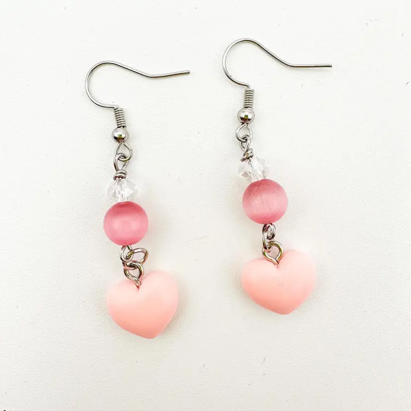 Valentine's Day Heart Earrings Light Pink Handmade