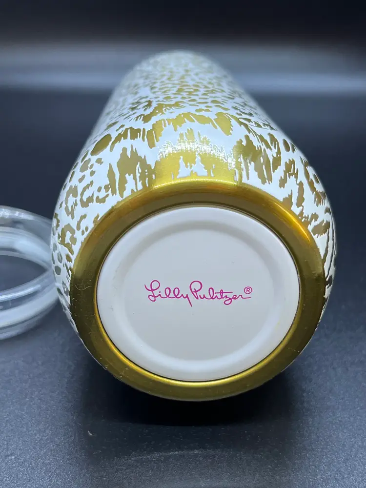 Lilly Pulitzer Gold 10 Oz Stemless Champagne Flute, Small Stainless Steel Tumbler with Lid