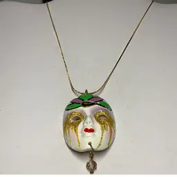 Ceramic Maradi Garis Mask 2” Necklace On Gold chain 18”’