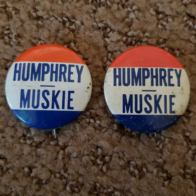 Humphrey Muskie 1968 Presidential Campaign Lot of 2 Pinback Pins Buttons Vintage